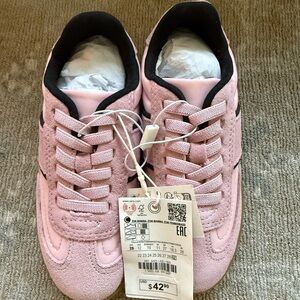 Zara Light Pink Suede Kids' Sneakers